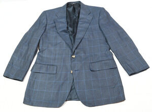 Vintage Polo University Club Blazer Mens 40S Blue Plaid Wool Two-Button Classic
